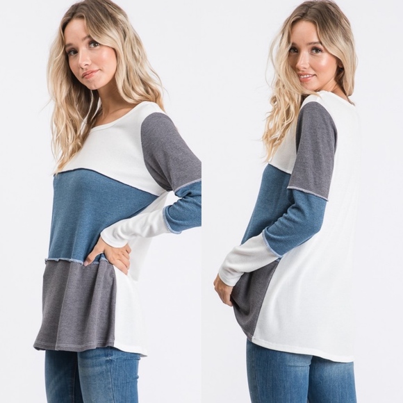 🎈Last1️⃣Teal Grey Color Block Thermal Top Slouchy - Picture 3 of 4